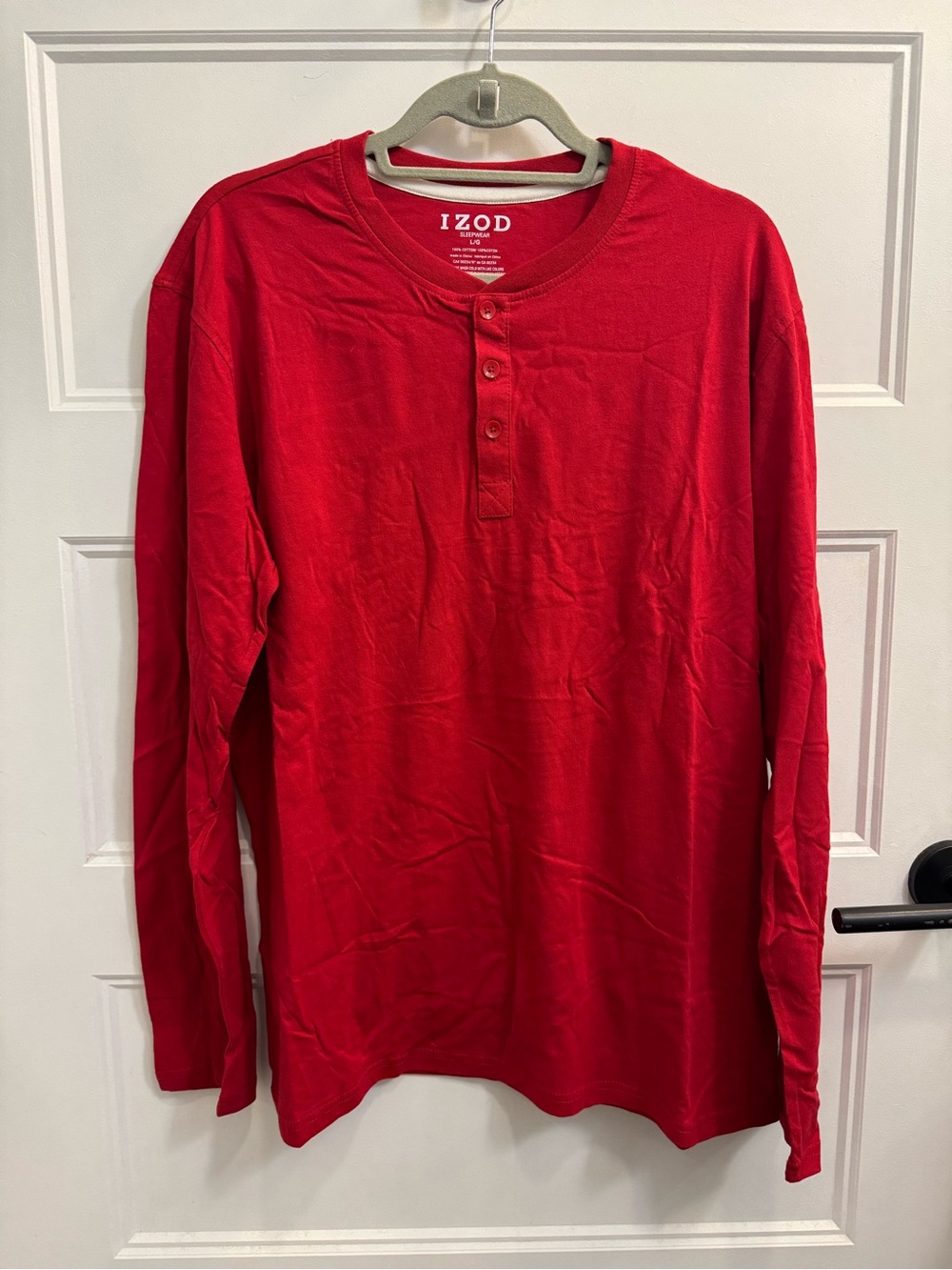 Izod Men's Red Long Sleeve Henley Shirt - Size L